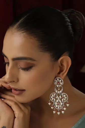 Red polki dangler earrings