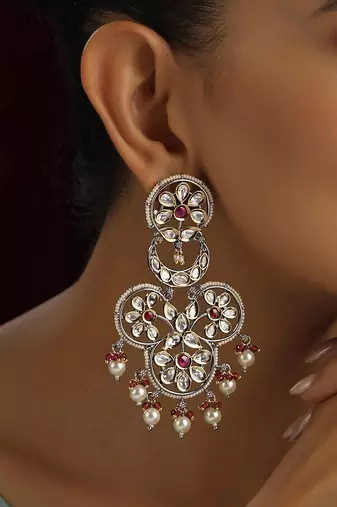 Red polki dangler earrings