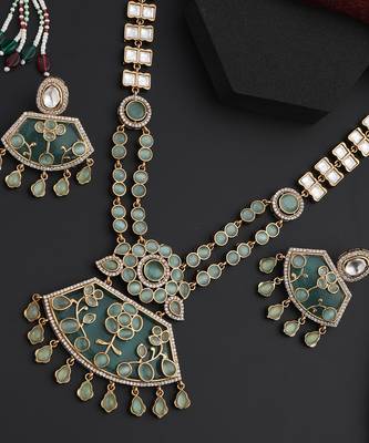 Mint polki pendant necklace set 3