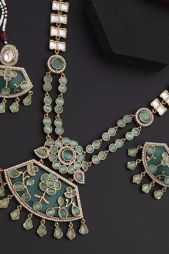 Mint polki pendant necklace set