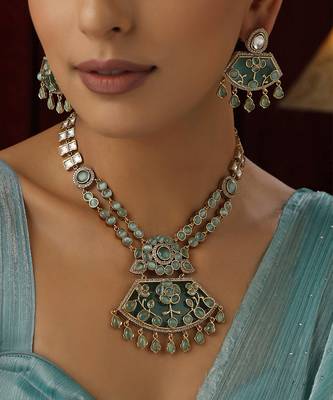 Mint polki pendant necklace set 4