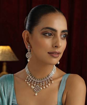 Cyan polki layered necklace set 2
