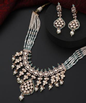 Cyan polki layered necklace set 3
