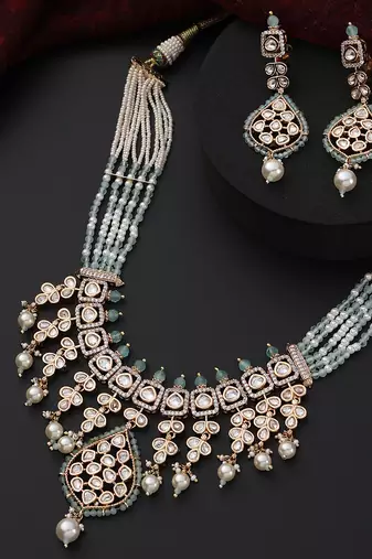 Cyan polki layered necklace set