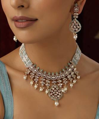 Cyan polki layered necklace set 4