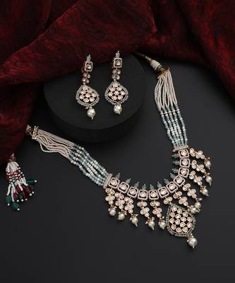 Cyan polki layered necklace set 5