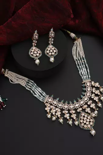 Cyan polki layered necklace set