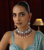 Red polki choker necklace set