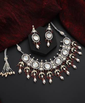 Red polki choker necklace set 5