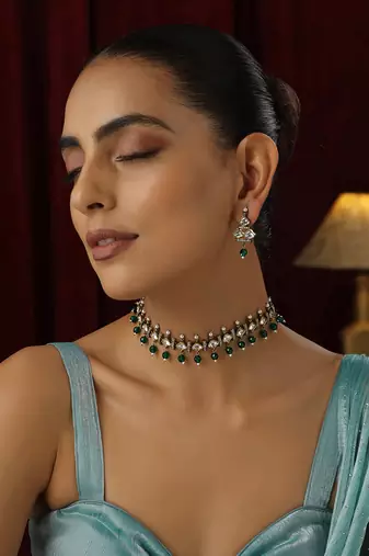 Green polki choker necklace set