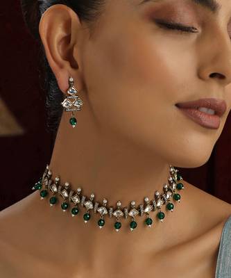 Green polki choker necklace set 4