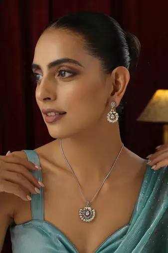 Ruby polki pendant necklace set