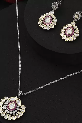 Ruby polki pendant necklace set
