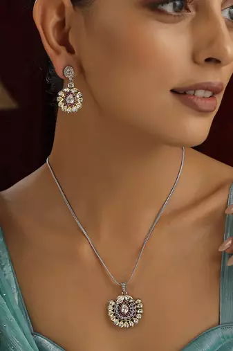 Ruby polki pendant necklace set
