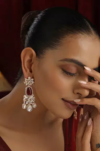 Red polki dangler earrings