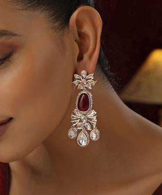 Red polki dangler earrings 4