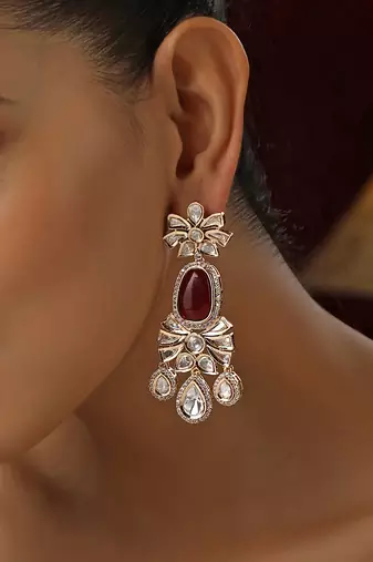 Red polki dangler earrings