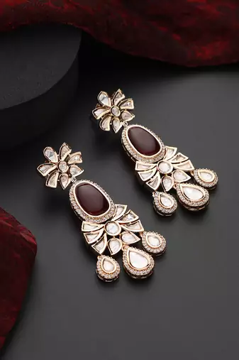 Red polki dangler earrings