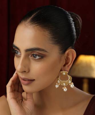 Gold kundan chandbali earrings 1