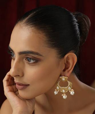 Gold kundan chandbali earrings 2