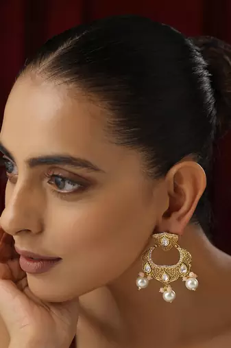Gold kundan chandbali earrings