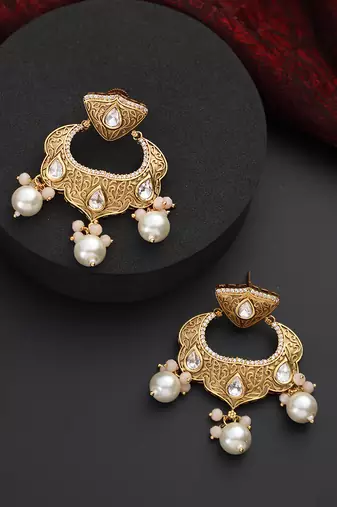 Gold kundan chandbali earrings