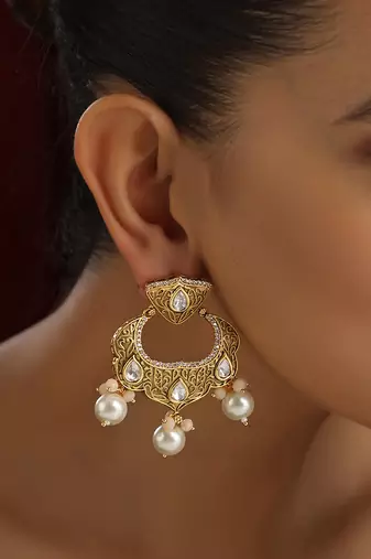 Gold kundan chandbali earrings
