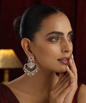 Green polki chandbali earrings 1