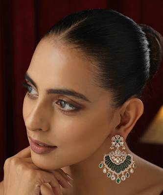 Green polki chandbali earrings 2