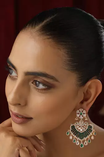 Green polki chandbali earrings