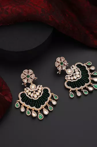Green polki chandbali earrings