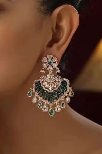 Green polki chandbali earrings