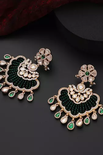 Green polki chandbali earrings