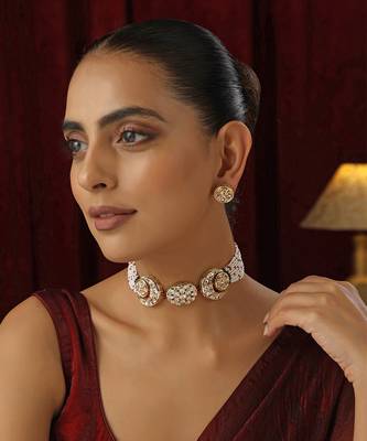 Gold polki choker necklace set 1