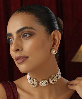 Gold polki choker necklace set 2