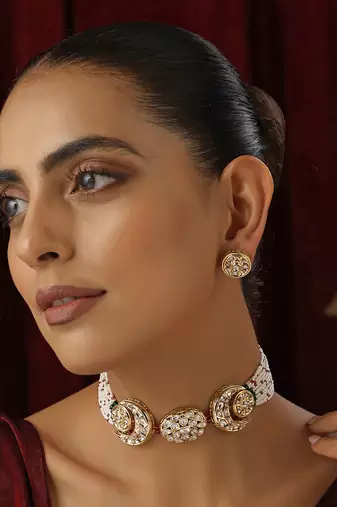 Gold polki choker necklace set