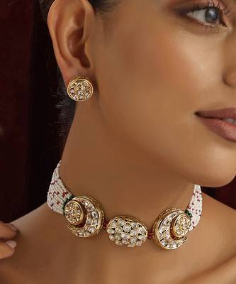 Gold polki choker necklace set 4