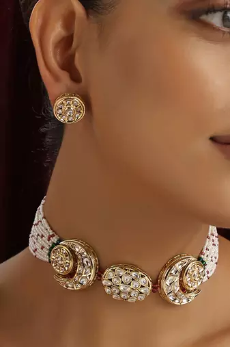 Gold polki choker necklace set