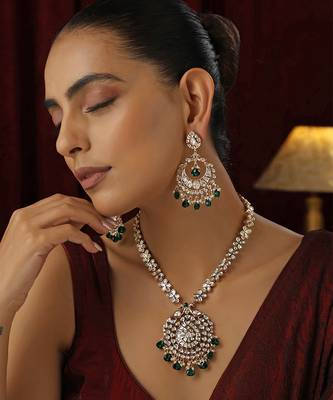 Green polki pendant necklace set 2
