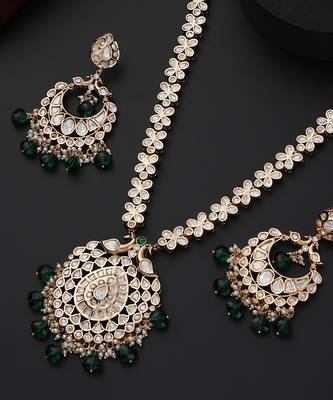 Green polki pendant necklace set 3