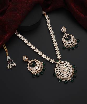 Green polki pendant necklace set 5