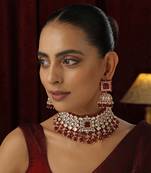 Red polki choker necklace set