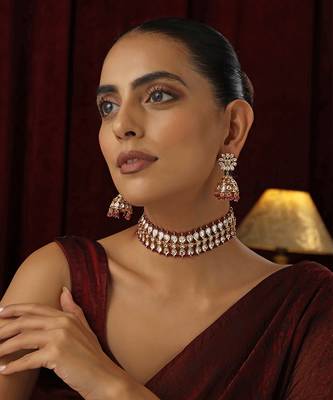 Red polki choker necklace set 1