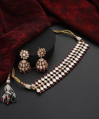 Red polki choker necklace set 5