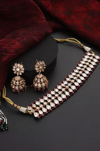 Red polki choker necklace set