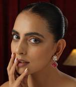 Red polki stud earrings