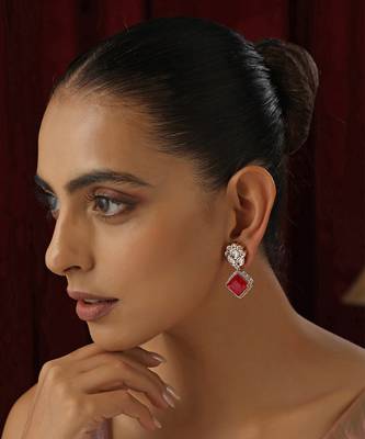 Red polki stud earrings 2