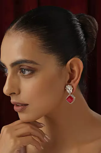 Red polki stud earrings