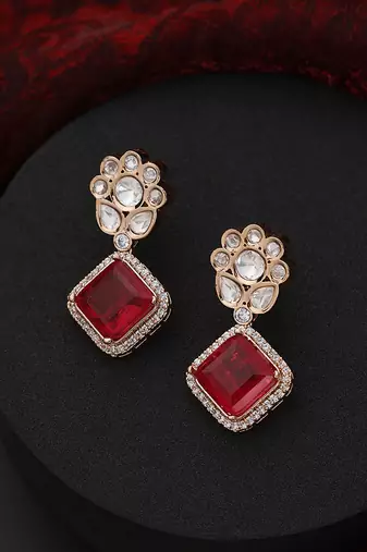 Red polki stud earrings