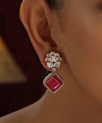 Red polki stud earrings 4